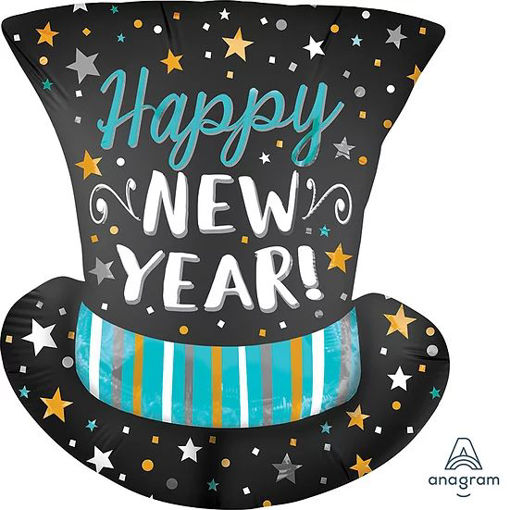 Picture of HAPPY NEW YEAR SATIN TOP HAT FOIL BALLOON - 21IN X 24IN